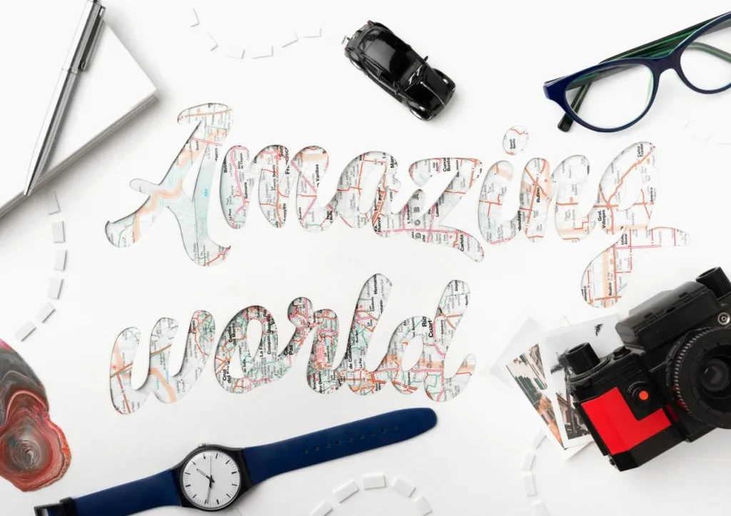 Amazing world typography with travel items